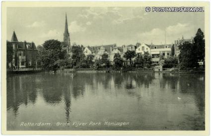 ansichtkaart: Rotterdam, Grote Vijver Park Honingen