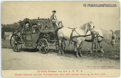 ansichtkaart: Haarlem, 25 jaar ANWB 18 Juli 1908 Optocht vervoerwezen door eeuwen heen