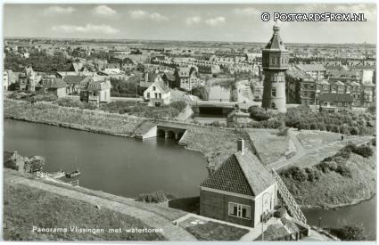 ansichtkaart: Vlissingen, Panorama met watertoren