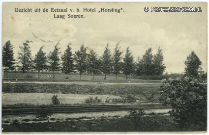ansichtkaart: Laag-Soeren, Gezicht uit de Eetzaal v.h. Hotel 'Horsting'