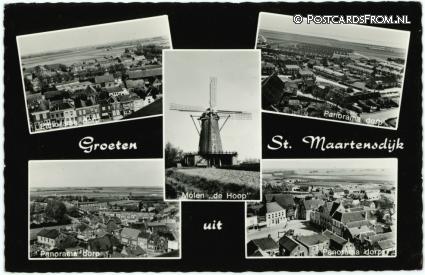 ansichtkaart: Sint Maartensdijk, Panorama dorp - Molen 'de Hoop'