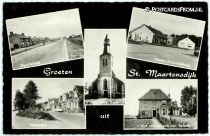 ansichtkaart: Sint Maartensdijk, Parallelweg - Ooster-Scheldestraat - Molendijk - Kerk - Slot