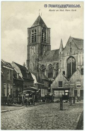 ansichtkaart: Tholen, Markt en Ned. Herv. Kerk. Hoefsmid