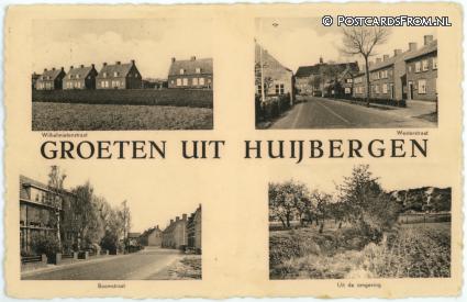 ansichtkaart: Huijbergen, Wilhelmietenstraat - Westerstraat - Boomstraat - Omgeving
