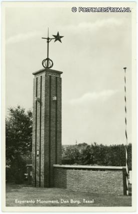 ansichtkaart: Den Burg, Esperanto Monument. Gebouwd 1935, afgebroken 1941, herbouwd 1950