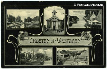ansichtkaart: Westzaan, Raadhuis - Aanlegplaats - Zuid - Oude Sluis