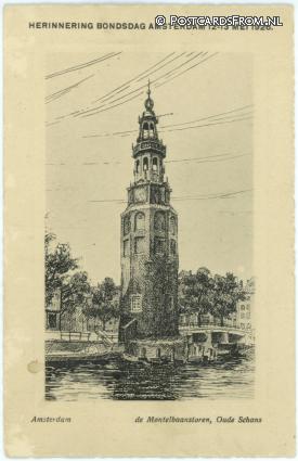 ansichtkaart: Amsterdam, Montelbaanstoren Oude Schans Herinnering Bondsdag 12-13 Mei 1926