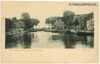 Weesp, De Sluis van af de Zwaantjesbrug ansichtkaart: Weesp, De Sluis van af de Zwaantjesbrug