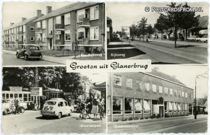 ansichtkaart: Glane, Glanerbrug. Flat - Rijksweg - Doorlaatpost -Douanekantoor