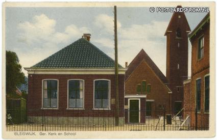 ansichtkaart: Bleiswijk, Ger. Kerk en School