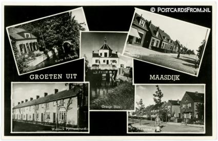 ansichtkaart: Maasdijk, Korte Kruisweg - Pr. Irenestraat - Waldeck Pyrmontstraat