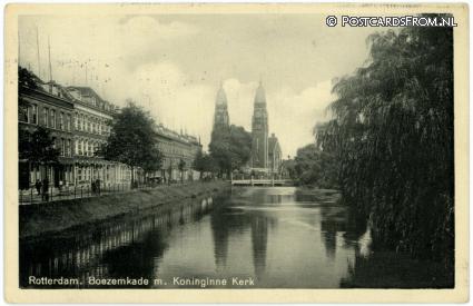 ansichtkaart: Rotterdam, Boezemkade m. Koninginne Kerk