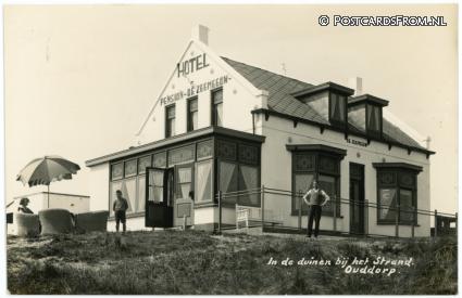 ansichtkaart: Ouddorp, In de duinen bij het Strand. Hotel-Pension 'De Zeemeeuw'