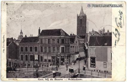ansichtkaart: Schiedam, Gez. bij de Beurs