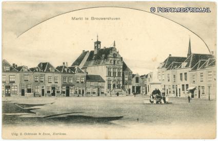 ansichtkaart: Brouwershaven, Markt