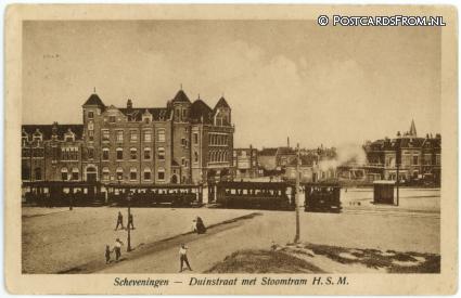 ansichtkaart: Scheveningen, Duinstraat met Stoomtram H.S.M.
