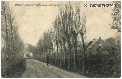 ansichtkaart: Westenschouwen, Voetpad naar het strand