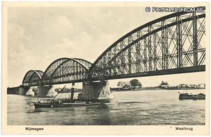 ansichtkaart: Nijmegen, Waalbrug. Electrische kabels 75 m. boven de brug