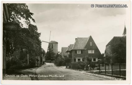 ansichtkaart: Zeddam, Montferland. Gezicht op Oude Molen. Links bord Brinks
