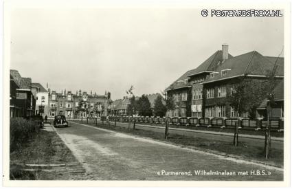 Purmerend, Wilhelminalaan met H.B.S. ansichtkaart: Purmerend, Wilhelminalaan met H.B.S.