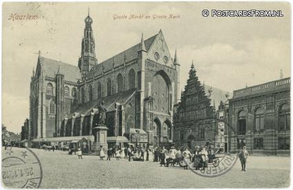 ansichtkaart: Haarlem, Groote Markt en Groote Kerk
