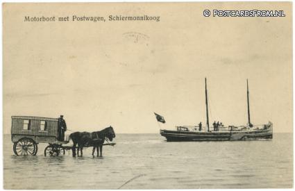 ansichtkaart: Schiermonnikoog, Motorboot met Postwagen