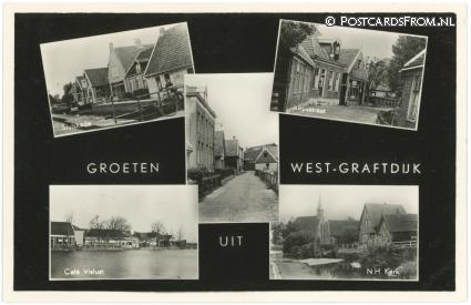 West-Graftdijk, Sluiskade - Dorpsstraat - Cafe Vislust - N.H. Kerk ansichtkaart: West-Graftdijk, Sluiskade - Dorpsstraat - Cafe Vislust - N.H. Kerk