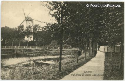 ansichtkaart: Tholen, Wandeling en molen 'De Hoop'