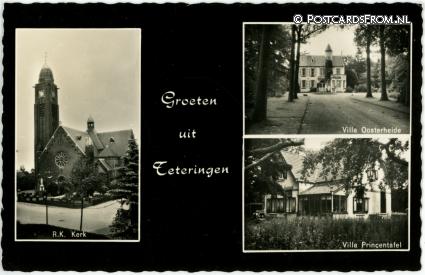 ansichtkaart: Teteringen, R.K. Kerk - Villa Oosterheide - Villa Princentafel