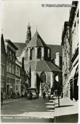 ansichtkaart: Alkmaar, Langestraat en Grote Kerk
