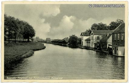 ansichtkaart: Purmerend, Beemster Ringvaart met Huishoudschool