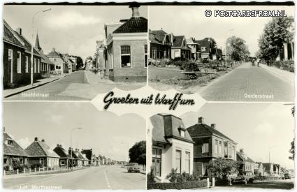 ansichtkaart: Warffum, Hoofdstraat - Oosterstraat - Juff. Marthhastraat