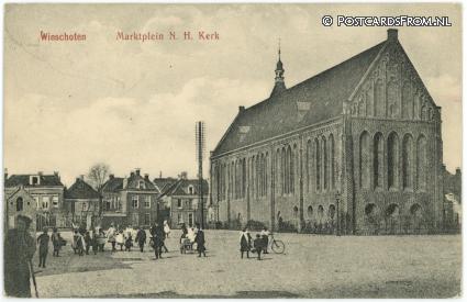 Winschoten, Marktplein N.H. Kerk ansichtkaart: Winschoten, Marktplein N.H. Kerk
