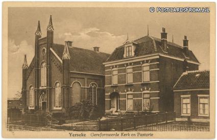 ansichtkaart: Yerseke, Gereformeerde Kerk en Pastorie