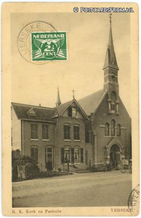 ansichtkaart: Yerseke, R.K. Kerk en Pastorie