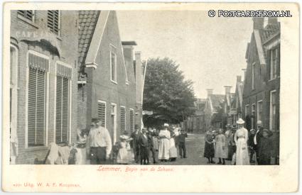 ansichtkaart: Lemmer, Begin van de Schans. Cafe